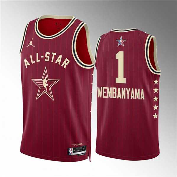 Mens 2024 All-Star #1 Victor Wembanyama Crimson Stitched Basketball Jersey